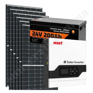 3 кВт Дім-2460 автономна сонячна станція з ФЕМ потужністю 2,46кВт АКБ 24В з резервом 4,8кВт*год МРРТ контролер