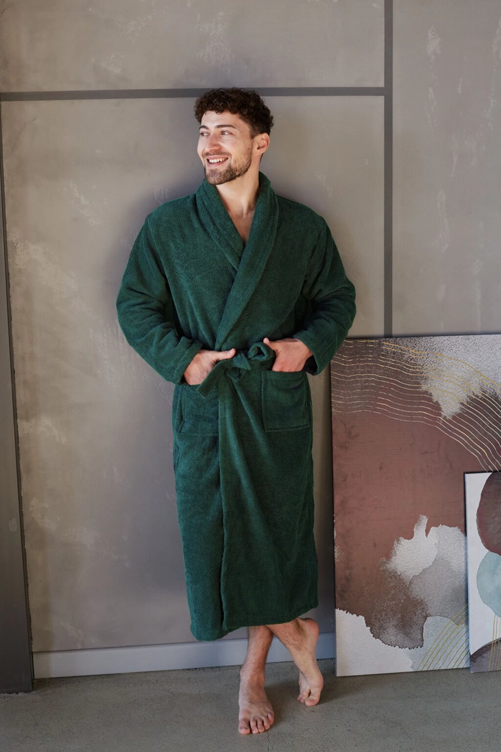 Банний махровий халат смарагдовий 100% бавовна Узбекистан від компанії IDEAL TEXTILE: махрові рушники, халати, постільна білизна - фото 1