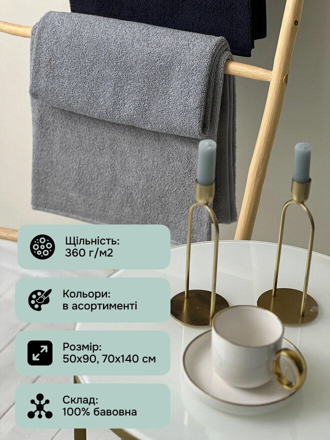 Комплект рушників однотонних 50х90 см, 70х140 см 100% бавовна 360 г/м2 від компанії IDEAL TEXTILE: махрові рушники, халати, постільна білизна - фото 1