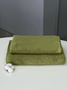 Комплект рушників 2 шт 50х90 + 70x140 см 100% бавовна 500 г/м2 оливковий