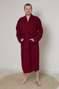 Вафельний чоловічий халат бордовий 100% бавовна 320 г / м2 XL
