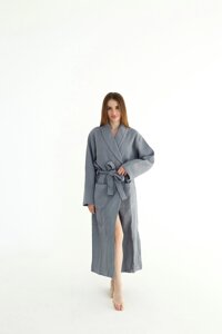 Вафельний жіночий халат сірий 100% бавовна 320 г / м2 XL