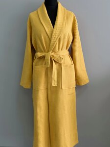 Вафельний халат жіночий гірчичний 100% бавовна 320 г/м2 XL