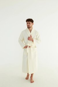 Вафельний халат кімоно чоловічий ванільний 100% бавовна 320 г/м2 XL