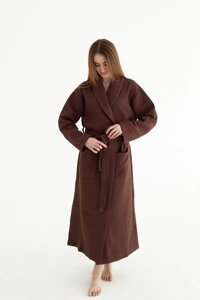 Вафельний халат жіночий M коричневий 100% бавовна 320 г/м2