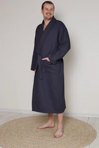 Вафельний чоловічий халат темно-сірий 100% бавовна 320 г / м2