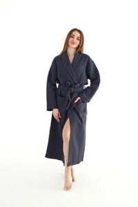 Вафельний жіночий халат темно-сірий 100% бавовна 320 г / м2 XXL