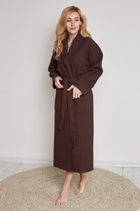 Вафельний халат жіночий L коричневий 100% бавовна 320 г/м2