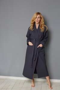Вафельний жіночий халат темно-сірий 100% бавовна 320 г / м2 XXL