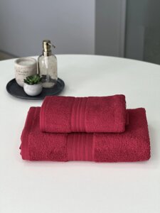 Набір махрових рушників 50x90+70х140 см Індія 500 г/м2 бордовий