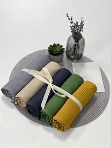Подарунковий набір вафельних рушників 5 шт. кухонних (яскраві)