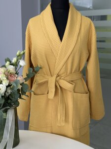 Вафельний халат жіночий гірчичний 100% бавовна 320 г/м2 XXL
