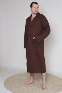 Вафельний чоловічий халат коричневий 100% бавовна 320 г/м2 L