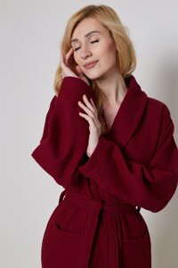 Вафельний халат жіночий XXXL бордовий 100% бавовна 320 г/м2