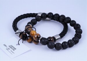 Браслет (LEATHER TIGER EYE) подвійний, з тигрового ока та лави MC GREGOR арт. 01104