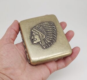 Портсигар металевий "Індієць" колір - бронза (на 20 цигарок) арт. 04082