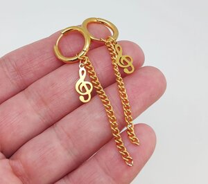 Сережки біжутерні "Скрипковий ключ" з ланцюжком колір - золото арт. 04649