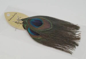 Сережки-підвіски з натуральним пір'ям павича арт. 03626