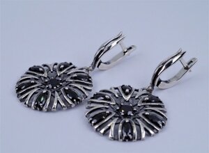 Сережки-підвіски срібні з чорними цирконіями 925 проби арт. 00881