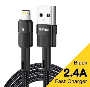 Зарядний кабель 2 м. Essager (USB-A/lightning) 2.4 А 480 Mbps чорний арт. 05627