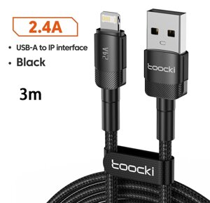 Зарядний кабель (довжина 3 метри) Toocki USB-A/lightning 2.4 А 480 Mbps чорний арт. 05635