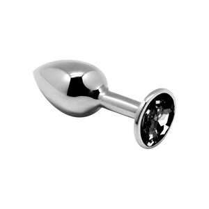 Металева анальна пробка з кристалом Alive Mini Metal Butt Plug Black M - CherryLove