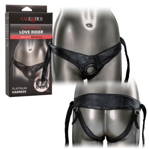 Трусики для страпону California Exotic Universal Love Rider Platinum Harness, шкірозамінник, чорні - CherryLove