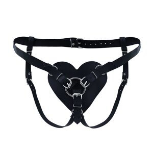 Трусики Серце для страпону з натуральної шкіри Feral Feelings - Hearts Strap-on Belt Black - CherryLove