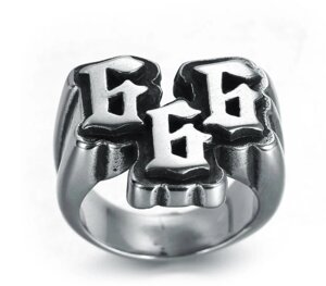 Каблучка з нержавіючої сталі "666". Розмір 10 Америка