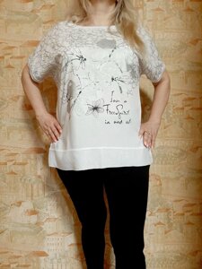 Блуза-футболка бавовна LUX Туреччина біла/срібло 2XL, 3XL