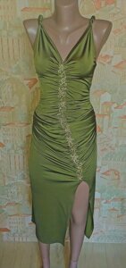Сукня-сарафан ошатний трикотаж колір-олива XXS