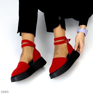 Туфли відкриті жіночі, натуральна замша колір Червоний на 36,37р