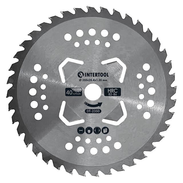 Ніж для мотокоси/триммеру з твердосплавними напайками ø255х25.4х1.35 мм 40T, HRC 82-86, 4 підрізних лопаті INTERTOOL від компанії STOmag - фото 1