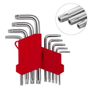 Набір Г-образних ключів TORX з отвором 9 шт, Т10-Т50, Cr-V INTERTOOL HT-0604