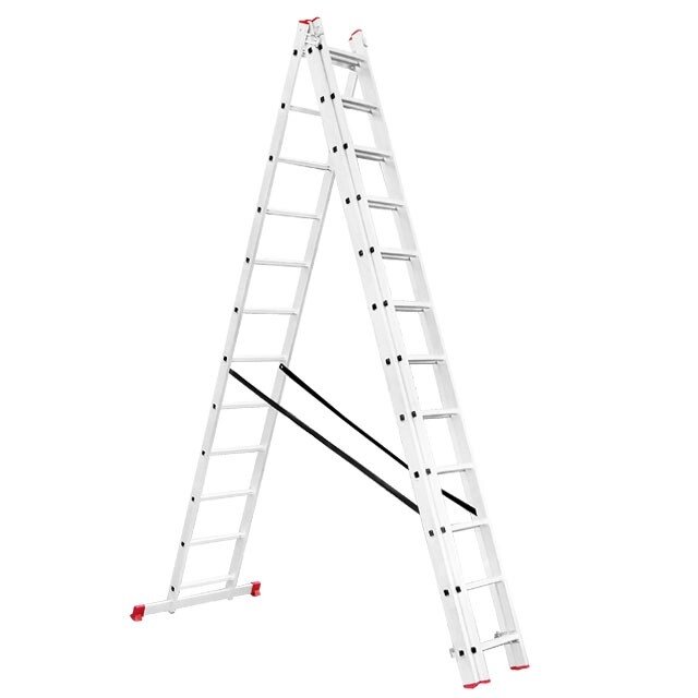 Сходи алюмінієва 3-х секційна універсальна розкладна, 3 * 12 ступ., 7,60 м INTERTOOL LT-0312 від компанії STOmag - фото 1
