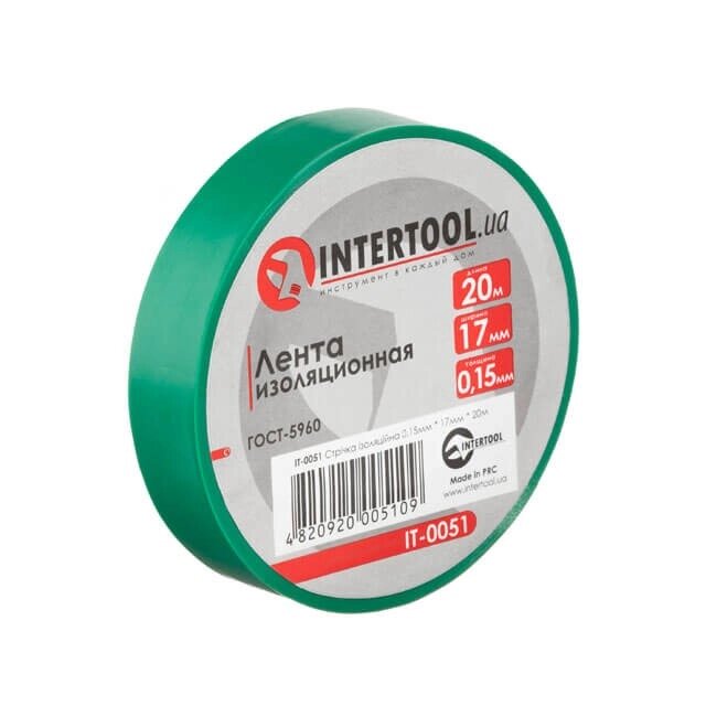 Стрічка ізоляційна, 17 мм * 20 м * 0.15 мм, зелена INTERTOOL IT-0051 від компанії STOmag - фото 1