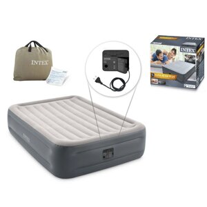 Надувне ліжко-матрац Intex із вбудованим електричним насосом Сіро-бежевий 6941057417653
