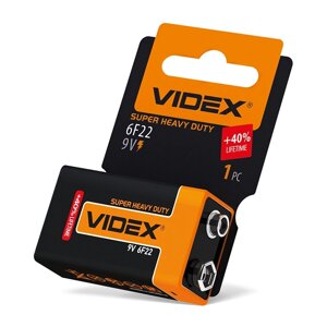 Батарейка сольова 6F22/9V CARD 1 шт/уп. VIDEX