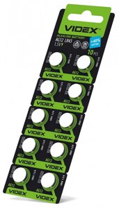 Батарейки годинникові videx AG12/LR43 blister CARD 10 шт