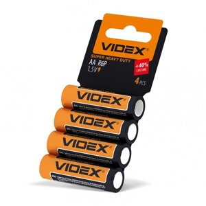 Батарейки сольові R06P/AA CARD 4 шт/уп. VIDEX (15/300)