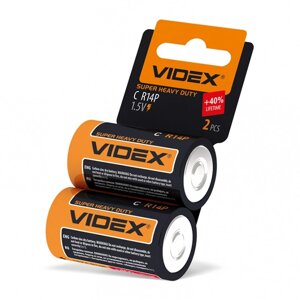 Батарейки сольові R14/C CARD 2шт VIDEX (12/240)