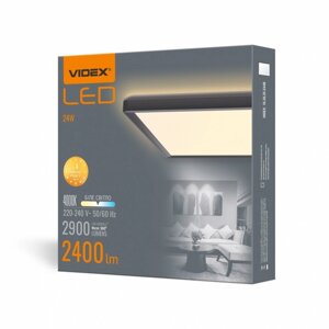 LED світильник з декоративною підсвіткою квадратний VIDEX 24W 4000K 220V VL-DL3S-244B Чорний 12/ящ