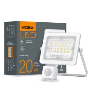 Прожектор LED з датчиком руху та освітлення 20W 5000K 220V WHITE VL-F2e205W-S VIDEX