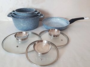 Кухонний набір посуду UNIQUE UN-5521 казани та сковорода (16 см, 20 см, 24 см, круглі, 24 см сковорода)