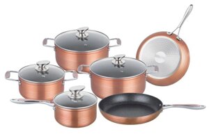 Набір кухонного посуду Royalty Line із мармуровим покриттям 10 предметів RL-FM10C Copper