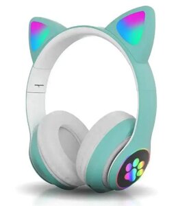 Бездротові дитячі навушники Cat Ear STN-28 з котячими вушками що світяться Bluetooth Бірюзові