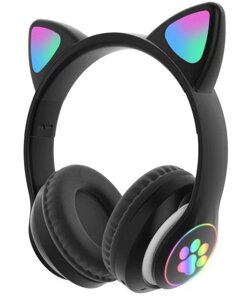 Бездротові дитячі навушники Cat Ear STN-28 з котячими вушками що світяться Bluetooth Чорні