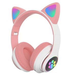 Бездротові дитячі навушники Cat Ear STN-28 з котячими вушками, що світяться, Bluetooth Рожеві