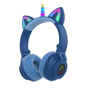 Бездротові дитячі навушники CAT STN-27 з котячими вушками з підсвічуванням MP3 MicroSD FM-радіо синій