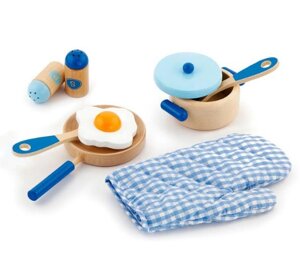 Дитячий кухонний набір Viga Toys 50115 Іграшковий посуд із дерева Блакитний